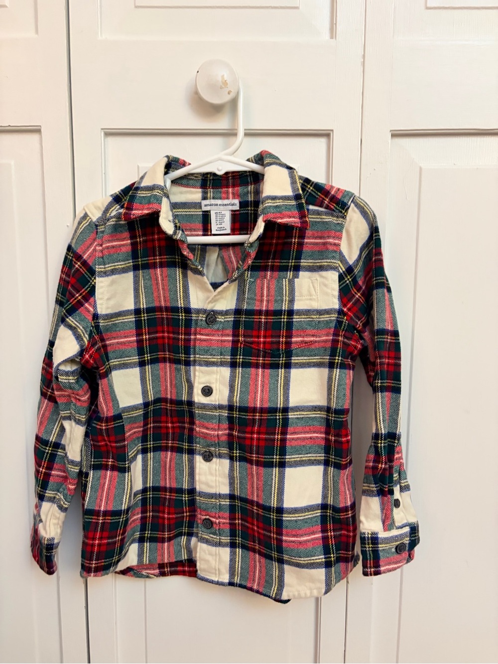 Amazon Essentials Red and Cream Plaid Button-Up Shirt for Kids